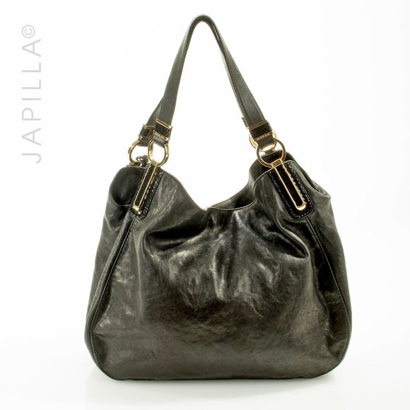 MICHAEL KORS LARGE BLACK SMOOTH LEATHER ZIPPER SATCHEL - Picture 4 of 12